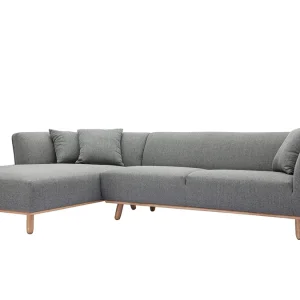 Top ventes Canapé D’angle Gauche Scandinave 5 Places En Tissu Gris Et Bois Clair STUART 20