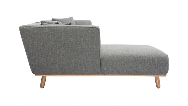 Canapé D’angle Gauche Scandinave 5 Places En Tissu Gris Et Bois Clair STUART 4