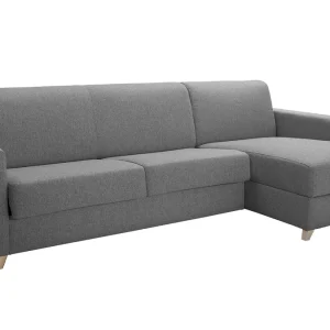 Canapé D’angle Réversible Et Convertible Avec Coffre 4 Places En Tissu Gris Et Bois Clair GRAHAM dernière tendance 12