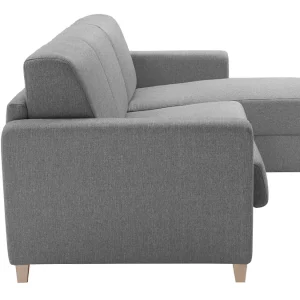 Canapé D’angle Réversible Et Convertible Avec Coffre 4 Places En Tissu Gris Et Bois Clair GRAHAM dernière tendance 18