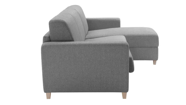 Canapé D’angle Réversible Et Convertible Avec Coffre 4 Places En Tissu Gris Et Bois Clair GRAHAM dernière tendance 6