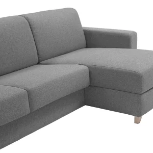 Canapé D’angle Réversible Et Convertible Avec Coffre 4 Places En Tissu Gris Et Bois Clair GRAHAM dernière tendance 22