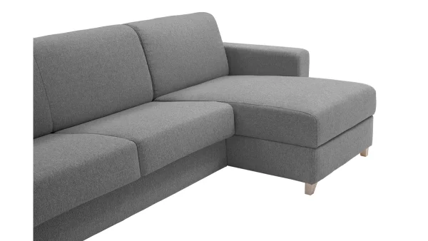 Canapé D’angle Réversible Et Convertible Avec Coffre 4 Places En Tissu Gris Et Bois Clair GRAHAM dernière tendance 8