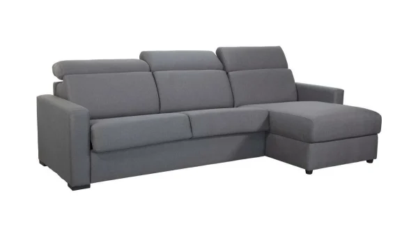 Canapé D’angle Réversible Et Convertible Avec Coffre Et Têtières Ajustables 4 Places En Tissu Gris NORO magasin paris 3