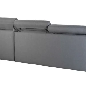 Canapé D’angle Réversible Et Convertible Avec Coffre Et Têtières Ajustables 4 Places En Tissu Gris NORO 22