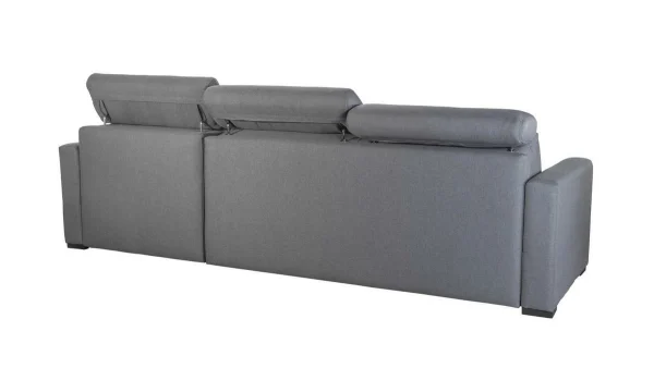 Canapé D’angle Réversible Et Convertible Avec Coffre Et Têtières Ajustables 4 Places En Tissu Gris NORO 7