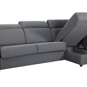 Canapé D’angle Réversible Et Convertible Avec Coffre Et Têtières Ajustables 4 Places En Tissu Gris NORO 16