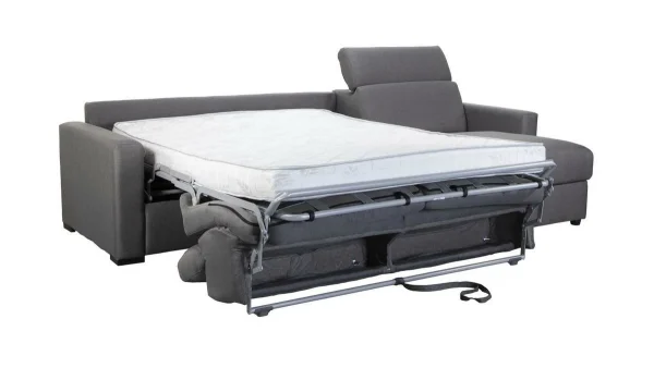 Canapé D’angle Réversible Et Convertible Avec Coffre Et Têtières Ajustables 4 Places En Tissu Gris NORO 5