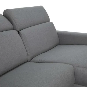 Canapé D’angle Réversible Et Convertible Avec Coffre Et Têtières Ajustables 4 Places En Tissu Gris NORO 24