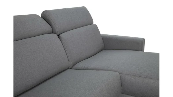 Canapé D’angle Réversible Et Convertible Avec Coffre Et Têtières Ajustables 4 Places En Tissu Gris NORO 8