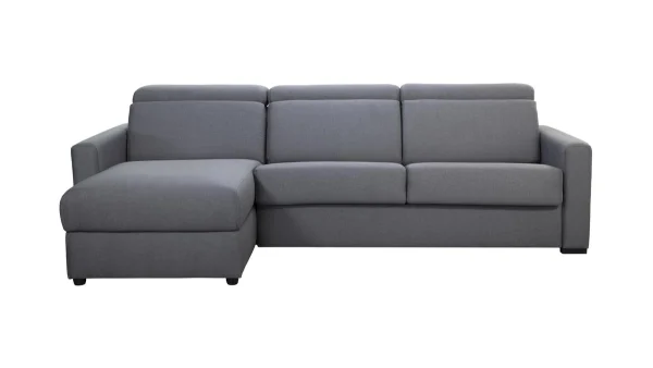 Canapé D’angle Réversible Et Convertible Avec Coffre Et Têtières Ajustables 4 Places En Tissu Gris NORO 1