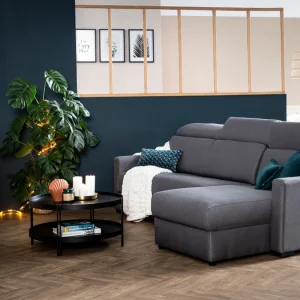 Canapé D’angle Réversible Et Convertible Avec Coffre Et Têtières Ajustables 4 Places En Tissu Gris NORO 26