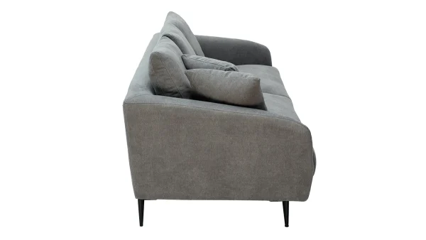 Top ventes Canapé Design 3 Places En Tissu Effet Velours Gris Et Métal Noir JERRY 4