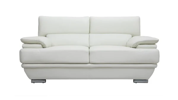 Livraison Standard/Rapide Canapé Design Avec Têtières Ajustables 2 Places Cuir Blanc Et Acier Chromé EWING 3