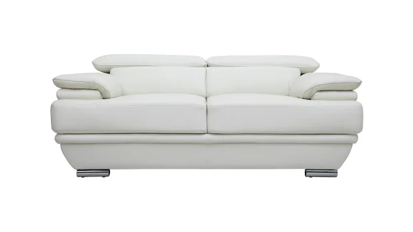 Livraison Standard/Rapide Canapé Design Avec Têtières Ajustables 2 Places Cuir Blanc Et Acier Chromé EWING 1