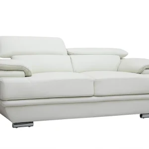 Livraison Standard/Rapide Canapé Design Avec Têtières Ajustables 2 Places Cuir Blanc Et Acier Chromé EWING 14