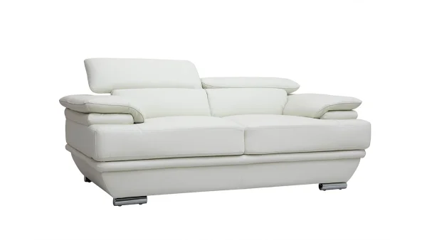 Livraison Standard/Rapide Canapé Design Avec Têtières Ajustables 2 Places Cuir Blanc Et Acier Chromé EWING 4