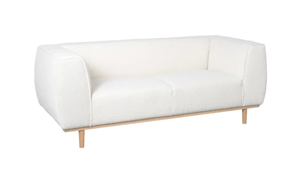 Livraison Standard/Rapide Canapé Scandinave 2-3 Places En Tissu Effet Laine Bouclée écru Et Bois Clair MORRIS 3