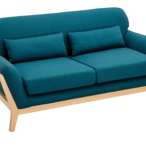 Canapé Scandinave 2 Places En Tissu Bleu Canard Et Bois Clair YOKO 10