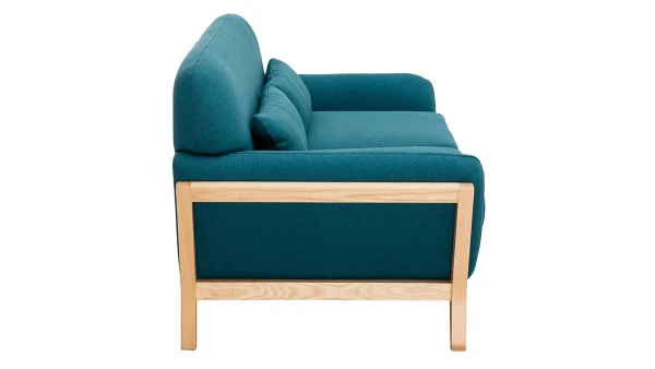 shopping pas cher Canapé Scandinave 2 Places En Tissu Bleu Canard Et Bois Clair YOKO 4