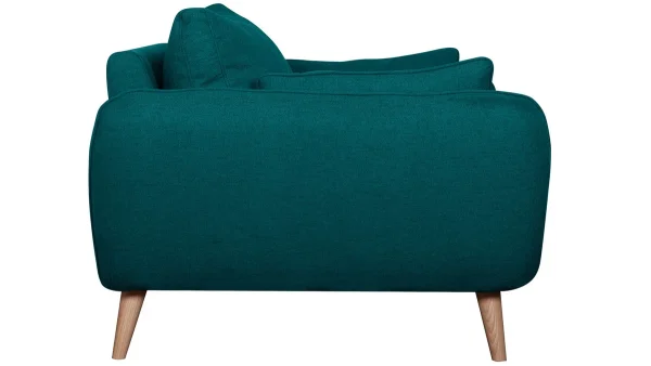 Canapé Scandinave 2 Places En Tissu Bleu Paon Et Bois Clair CREEP 4