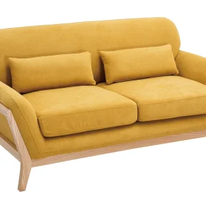 Canapé Scandinave 2 Places En Tissu Effet Velours Jaune Moutarde Et Bois Clair YOKO 11