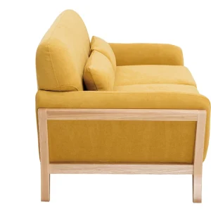 Canapé Scandinave 2 Places En Tissu Effet Velours Jaune Moutarde Et Bois Clair YOKO 13