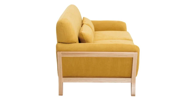 luxe soldes Canapé Scandinave 2 Places En Tissu Effet Velours Jaune Moutarde Et Bois Clair YOKO 4