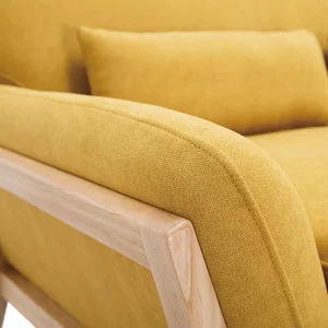 Canapé Scandinave 2 Places En Tissu Effet Velours Jaune Moutarde Et Bois Clair YOKO 17