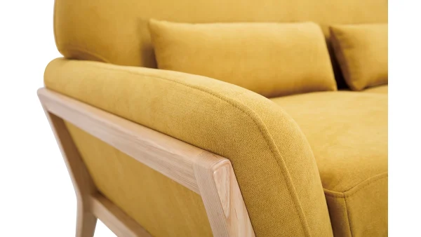 Canapé Scandinave 2 Places En Tissu Effet Velours Jaune Moutarde Et Bois Clair YOKO 6