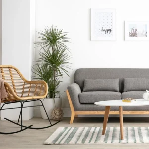 Canapé Scandinave 2 Places En Tissu Effet Velours Jaune Moutarde Et Bois Clair YOKO 19