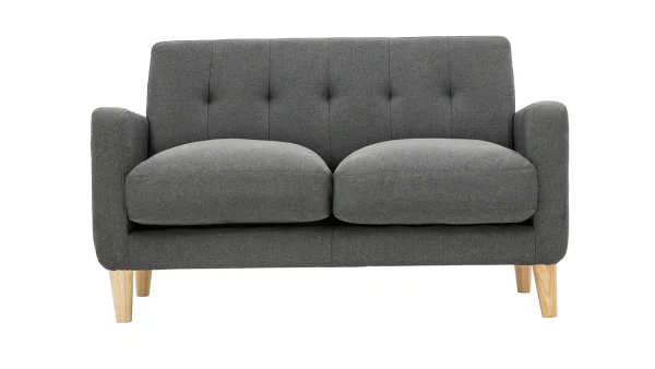 Canapé Scandinave 2 Places En Tissu Gris Foncé Et Bois Clair LUNA 1