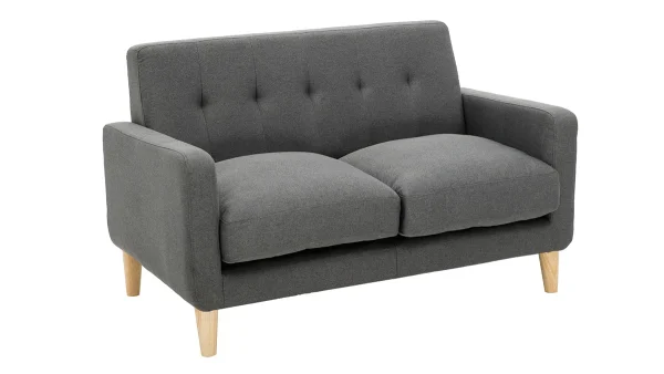 Canapé Scandinave 2 Places En Tissu Gris Foncé Et Bois Clair LUNA 3