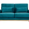 dernières Canapé Scandinave 2 Places En Tissu Velours Bleu Pétrole Et Bois Clair EKTOR 26