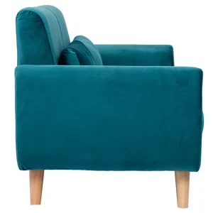 dernières Canapé Scandinave 2 Places En Tissu Velours Bleu Pétrole Et Bois Clair EKTOR 14