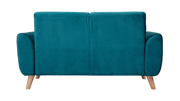 dernières Canapé Scandinave 2 Places En Tissu Velours Bleu Pétrole Et Bois Clair EKTOR 5