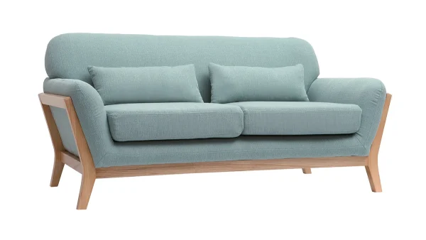 Canapé Scandinave 2 Places En Tissu Vert Lagon Et Bois Clair YOKO grande qualité 3