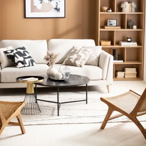 Canapé Scandinave 3 Places En Tissu Beige Ivoire Et Bois Clair VOGUE site pas cher 16