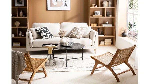 Canapé Scandinave 3 Places En Tissu Beige Ivoire Et Bois Clair VOGUE site pas cher 6