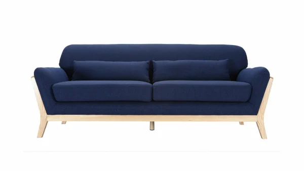 offre spéciale Canapé Scandinave 3 Places En Tissu Bleu Foncé Et Bois Clair YOKO 1