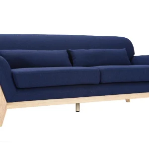 Canapé Scandinave 3 Places En Tissu Bleu Foncé Et Bois Clair YOKO 12