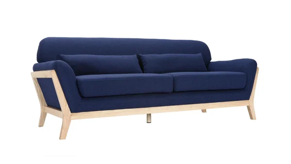 nouvelle saison Canapé Scandinave 3 Places En Tissu Bleu Foncé Et Bois Clair YOKO 3