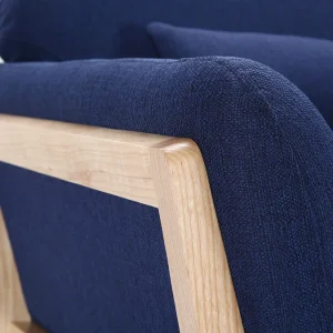 Canapé Scandinave 3 Places En Tissu Bleu Foncé Et Bois Clair YOKO 16