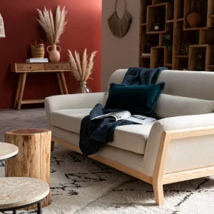 offre spéciale Canapé Scandinave 3 Places En Tissu Bleu Foncé Et Bois Clair YOKO 22