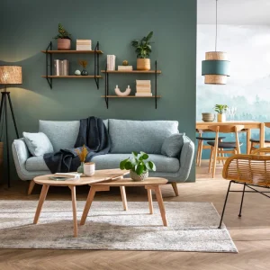 Livraison rapide Canapé Scandinave 3 Places En Tissu Bleu Glacier Et Bois Clair CREEP 19