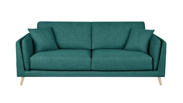 De Qualité Canapé Scandinave 3 Places En Tissu Bleu Paon Et Bois Clair VOGUE 1