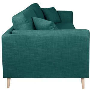 De Qualité Canapé Scandinave 3 Places En Tissu Bleu Paon Et Bois Clair VOGUE 12