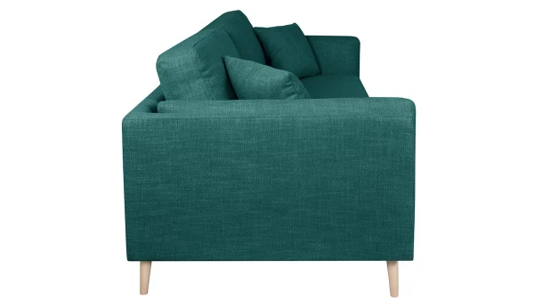 De Qualité Canapé Scandinave 3 Places En Tissu Bleu Paon Et Bois Clair VOGUE 4