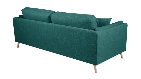 De Qualité Canapé Scandinave 3 Places En Tissu Bleu Paon Et Bois Clair VOGUE 5