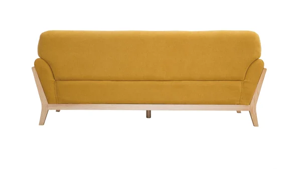 Meilleur Prix Garanti Canapé Scandinave 3 Places En Tissu Effet Velours Jaune Moutarde Et Bois Clair YOKO 5